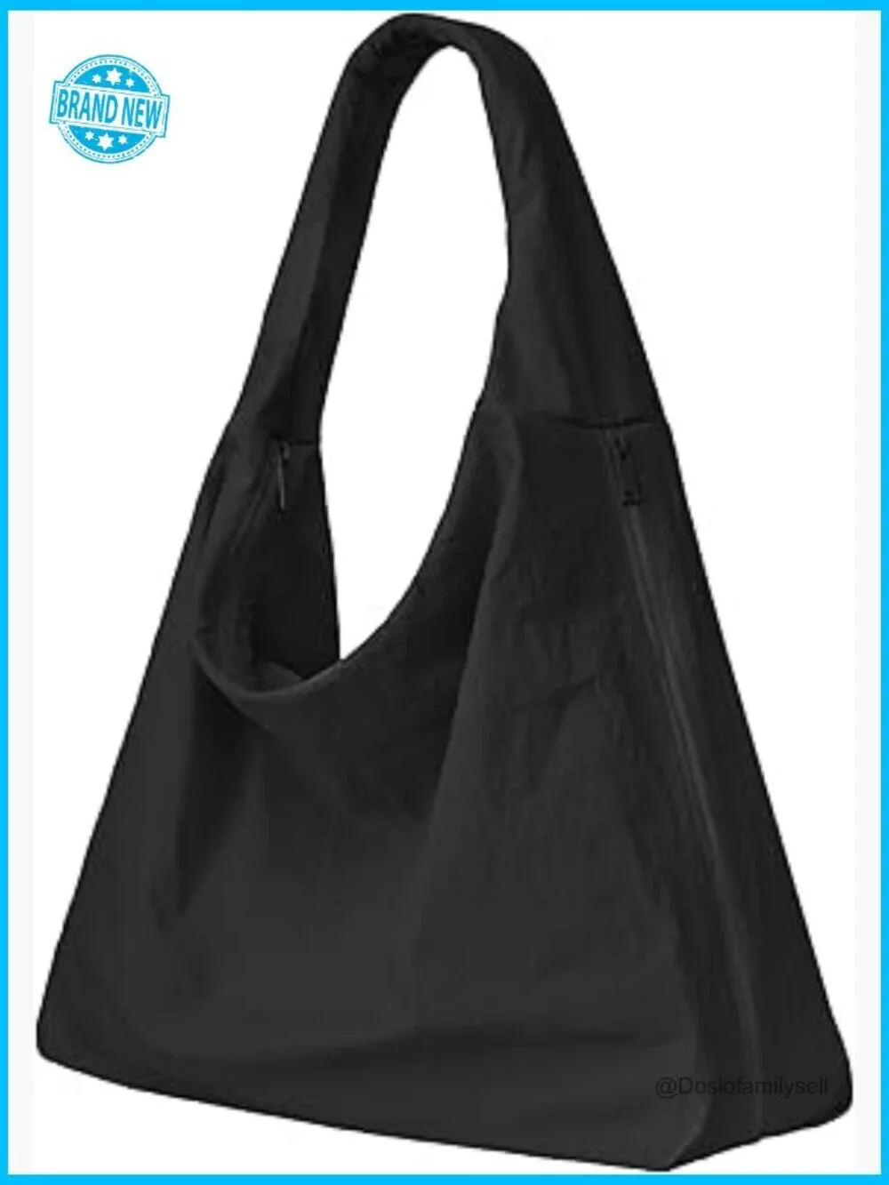 Large Nylon Crescent Shoulder Hobo Tote Bag with Side Pockets